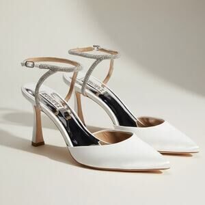 Badgley Mischka Kamilah Heels Womens 8.5 White Satin Dress Shoes Bridal Wedding